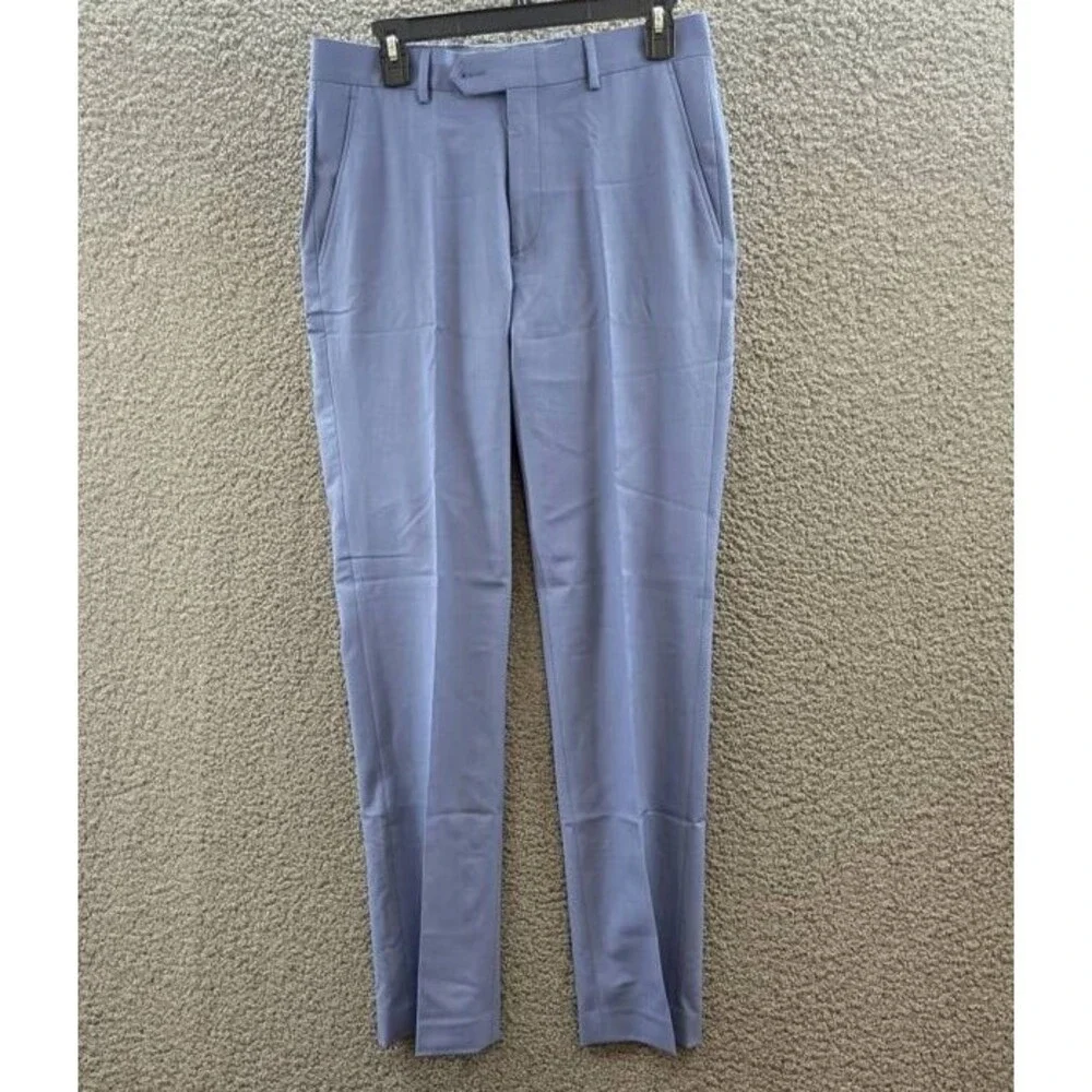 Bar III Slim Fit Dress Pants Men's 30Wx32L Light Blue Wool Blend Zip/Button